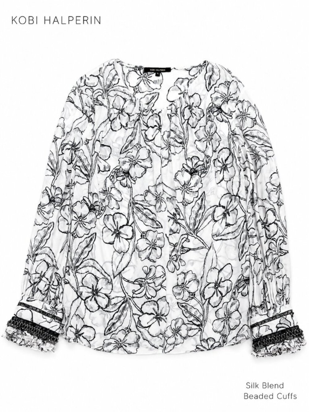 Kobi Halperin Luxe ✨ Silk Blend Floral Blouse XL